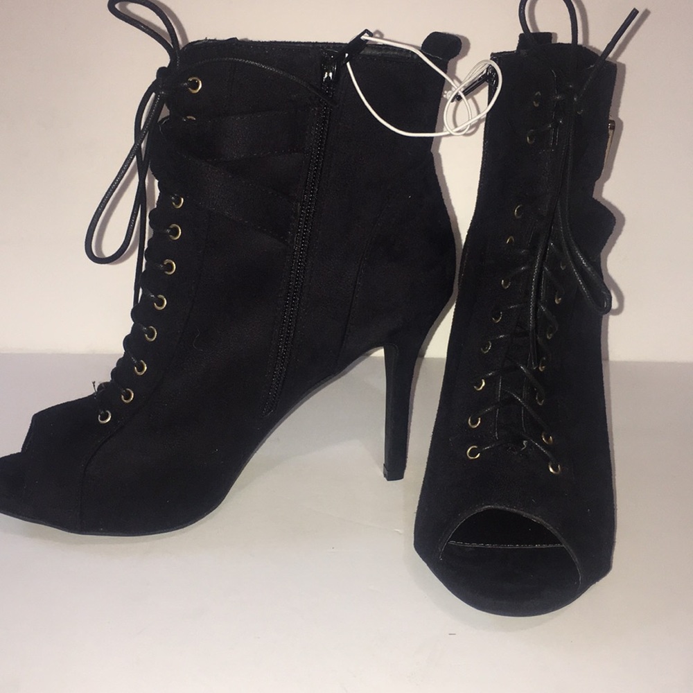 Black open toed booties